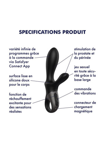 Vibromasseur rabbit noir USB, chauffant et connecté Heat Climax+  Satisfyer - CC597791